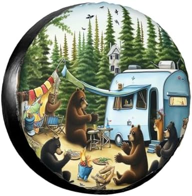 Camping Bears Spare Tire Cover for Rv SUV, Funny Waterproof Wheel Protectors by TZBVTAU