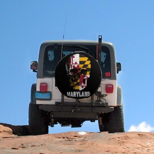 Skull Maryland Flag Tire Covers, Dust-Proof Weatherproof Wheel Covers Wheel - Image 5