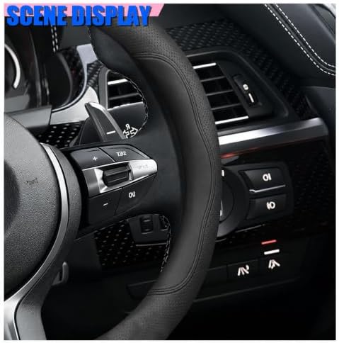 Craedli Black 3-Color Nappa Leather Car Steering Wheel Cover 14.5-15 Inch - Image 4