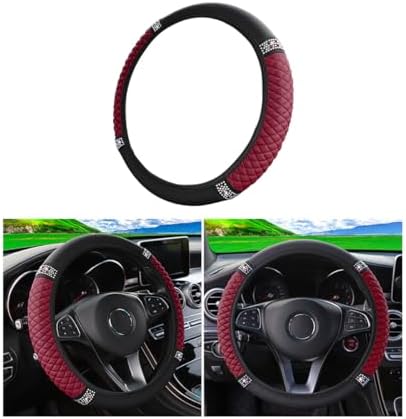Osilly 15 Inch Rhinestone Leather Steering Wheel Cover, Wine Red by Osilly