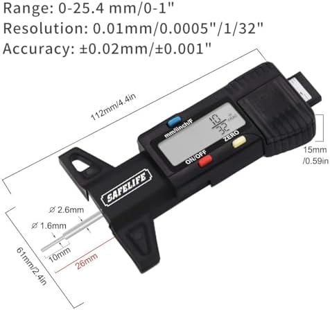 SAFELIFE Digital Tire Tread Depth Gauge, 3 Modes-Fractional Inch, Decimal Inch - Image 4