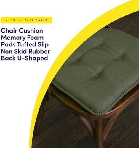 Sweet Home Collection Chair Cushion Memory Foam Pads Tufted Slip Non Skid - Image 3