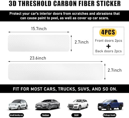 Ohleats 4 PCS Car Door Sill Protectors, Anti Scratch Carbon Fiber Auto - Image 2