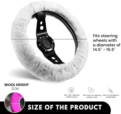 Andalus Brands Luxury Fluffy Car Steering Wheel Covers – Genuine Merino - Image 4