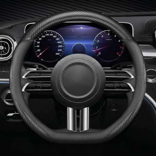 Microfiber Leather Steering Wheel Cover, D-Shape Carbon Fiber Black Wire Trim by Unknown