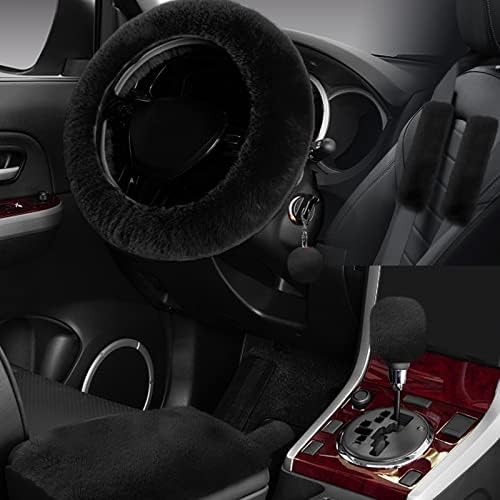 7PCS Set car Interior Aesthetic Accessories, Fluffy 15 inch Steering Wheel Cover by Wazzh