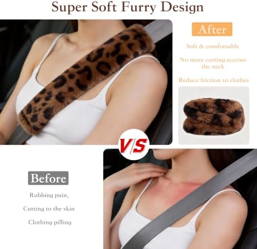 Amooca 2-Pack Soft Furry Universal Seatbelt Cover Car Shoulder Pad - Image 2