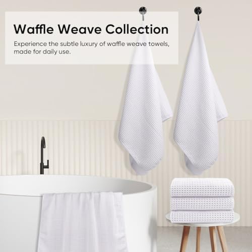 HOMEXCEL White Waffle Bath Towels Set of 4 Pack, Waffle Towels - Image 5