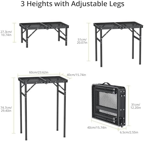 Anbte 2ft Folding Camping Grill Table Max 29.5", 3 Adjustable Height - Image 3