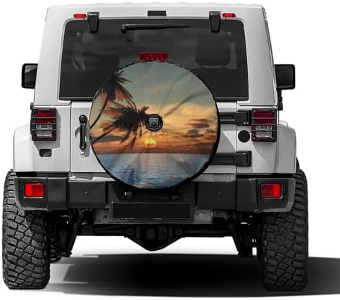 Sea Sunset Coconut Tree Spare Tire Cover by Foruidea