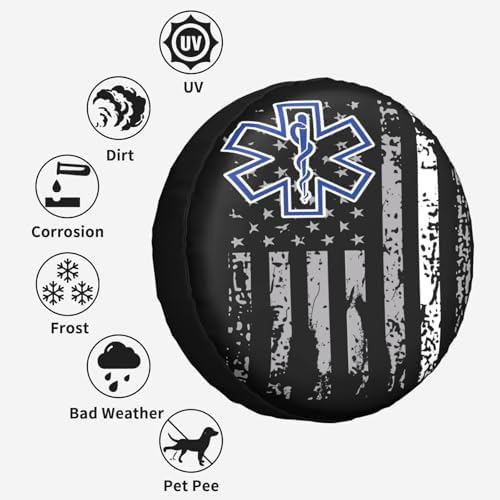 Thin White Line EMS Paramedic American Flag Spare Tire Cover - Image 6