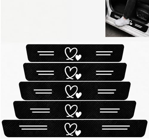 5PCS 2 Hearts Car Door Sill Protector, Carbon Fiber Leather Sill Stickers by TnLnYn