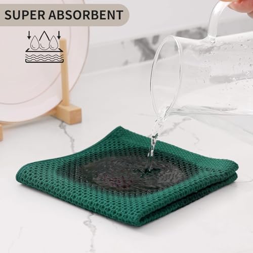 Kitinjoy 100% Cotton Waffle 6-Pack Kitchen Towels, Dark Green - Image 3