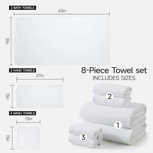 REDKISS Soft 8 Piece Waffle Towel Set, Microfiber, Lighter Weight, Quick Dry - Image 4