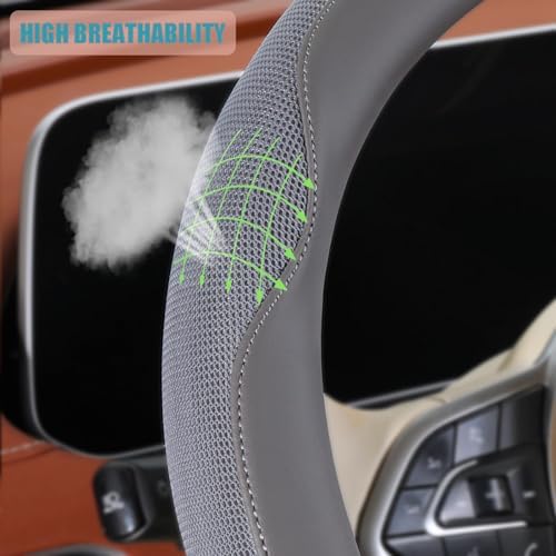 Nappa Leather Grey Steering Wheel Cover Large 16 inch - Image 3