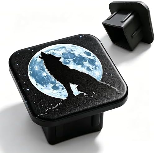 Trailer Hitch Cover Howling Wolf Against Moon Square 2 Inch Receiver Tube Plug by Unknown