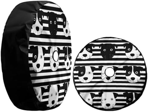 Black White Stripes Dog Heads Spare Tire Cover - Image 3