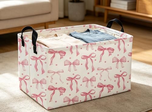 Rectangle Pink bownot Baskets Cute Storage Bin - Image 6