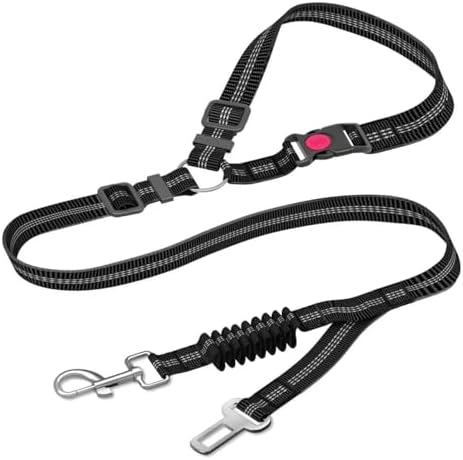 Black 2-in-1 Dog Seat Belt for car, Adjustable Safety Leash by WeimoMonkey