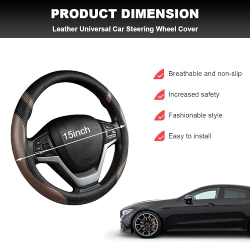 Car Steering Wheel Cover, 15 Inch Premium Leather Breathable Non-Slip Wheels - Image 2