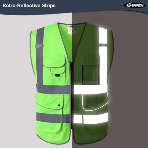JKSafety Safety Vest for Men Women Reflective Hi Vis JK150 Green L - Image 4