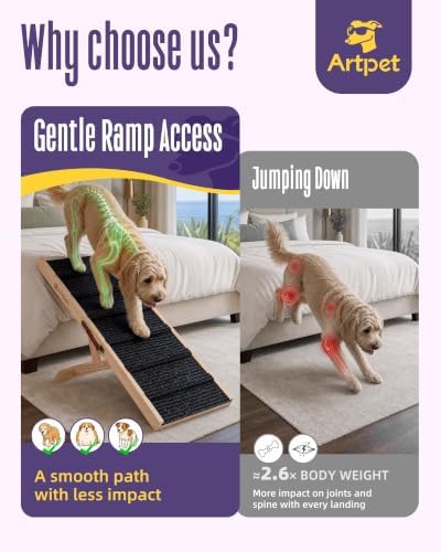 Dog Ramp for Bed, Adjustable Pine Wood Ramp for Small & Medium Dogs - Image 3