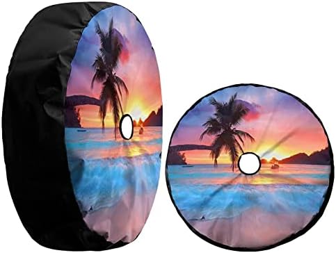 KiuLoam Ocean Sunrise Tropical Palm Tree Spare Tire Cover by KiuLoam