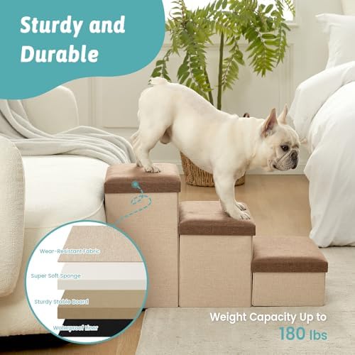 COZY KISS Dog Stairs with Storage, 16.7" H Wider Dog Steps - Image 6
