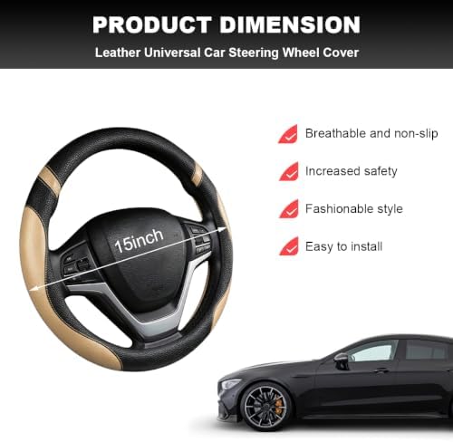 Car Steering Wheel Cover, 15 Inch Premium Leather Breathable Non-Slip Wheels - Image 2
