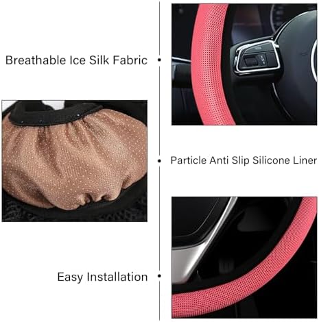 Red Mesh Steering Wheel Cover, Universal 15 inch, Elastic Stretch Microfiber - Image 5