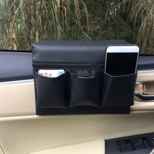 Car Door Side Storage Pocket: Leather Window Armrest Bag Black Car Door Window - Image 5