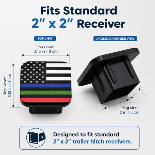 Hitch Cover Receiver Tube Hitch Plug, Thin Red Green Blue Line American Flag - Image 2