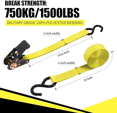 CARTMAN Ratchet Tie Down Straps, 1 in x 15 ft, 1500 lb - Image 4