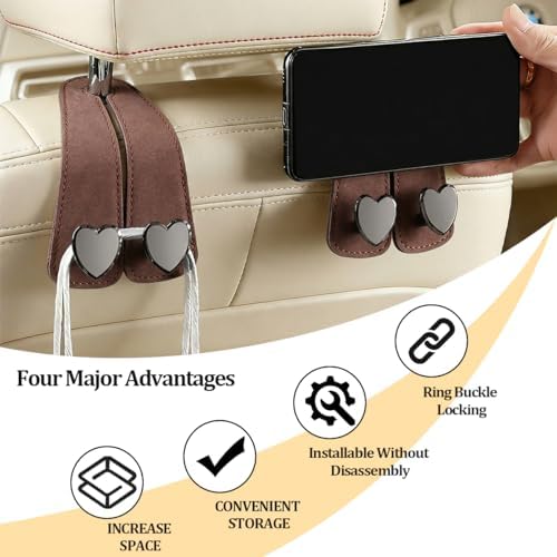 2PCS Car Seat Headrest Hooks, Heart-Shaped Twin Hook Vehicle Seat Back Purse - Image 3