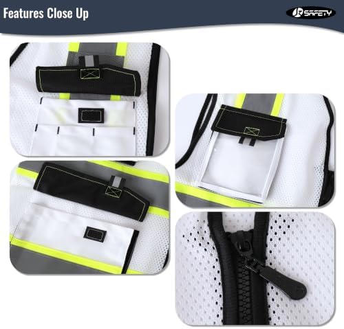 JKSafety Safety Vest for Men Women Hi Vis Reflective Vest JK220 White S - Image 3