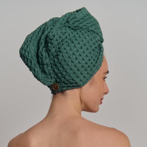 Luxury Organic Japanese Cotton Hair Drying Waffle Towel Wrap - Image 4