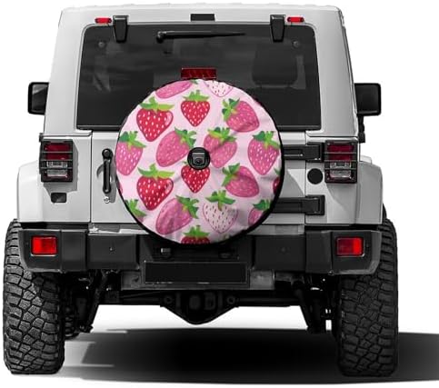 Pink Strawberries Green Leaves Spare Tire Cover by Foruidea