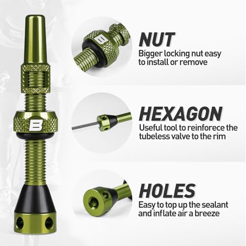 BWSHLF Tubeless Presta Valve Stem 40/44/55/60/65/80/100 mm, Super Light Alloy - Image 2