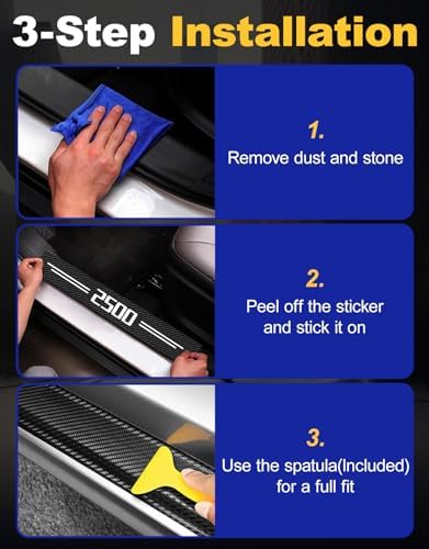 Door Sill Protectors for RAM 2500 & Silverado 2500 HD, Carbon Fiber Leather - Image 3