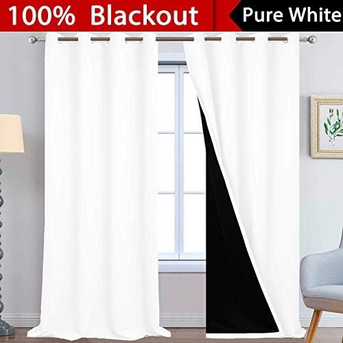 Yakamok Pure White 100% Blackout Curtains 108 Inches Long 52" Wide 2 Panel - Image 2