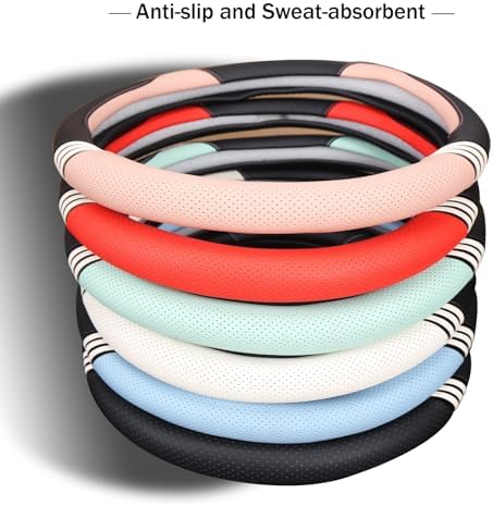14 inch Cute Leather D Shape Steering Wheel Cover Black White - Image 3