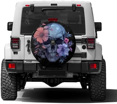 Delerain Spare Tire Cover with Backup Camera Hole Skull with Pastel Flowers by Delerain