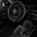3Pcs Set Fashion Fluffy Fuzzy Wool Fur Soft Steering Wheel Cover by AOGELAN