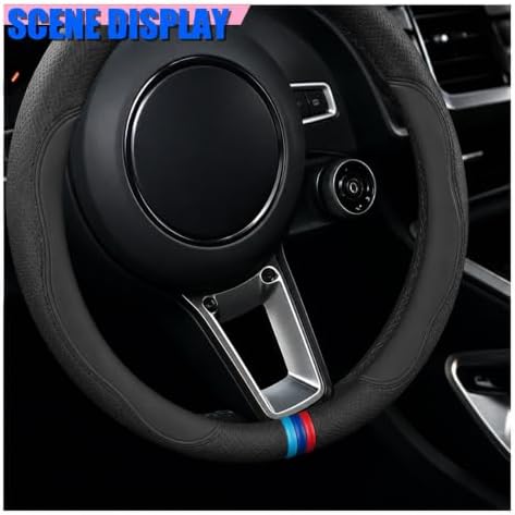 Craedli Black 3-Color Nappa Leather Car Steering Wheel Cover 14.5-15 Inch - Image 3
