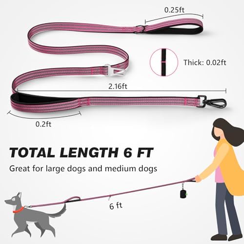 Double Handle Dog Leash with Poop Bag Holder and Car Seat Belt Buckle - Image 2