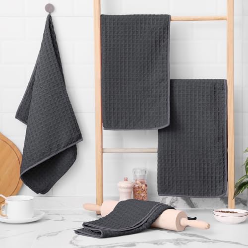 Homaxy Microfiber Waffle Weave Kitchen Towels, 8 Pack, Dark Grey - Image 5