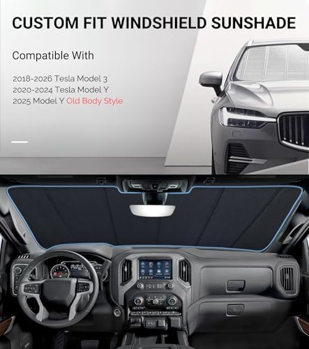 Pigenius Windshield Sun Shade for Tesla Model 3 2018-2025, Tesla Model Y - Image 2