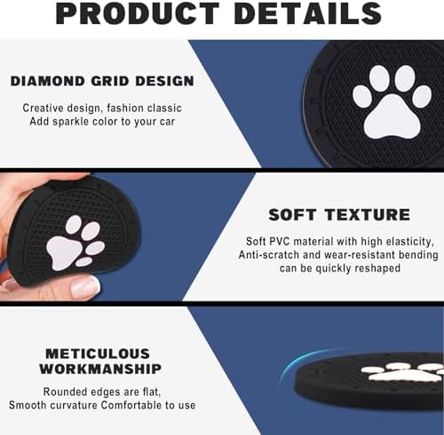 4 Pack Car Cup Holder Coasters, Dog Paw Insert Car Cup Coaster, 2.75 Inch Anti - Image 4