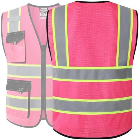 JKSafety Safety Vest for Men Women Hi Vis Reflective Vest JK220 Pink 5XL - Image 5