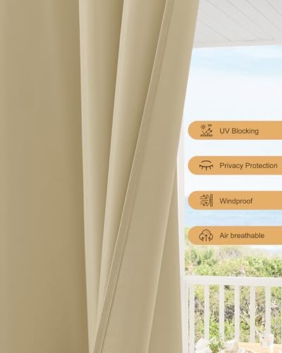 Outdoor Curtains for Patio Waterproof Rod Pocket 4 Pcs 54x84 Inch Cream - Image 4